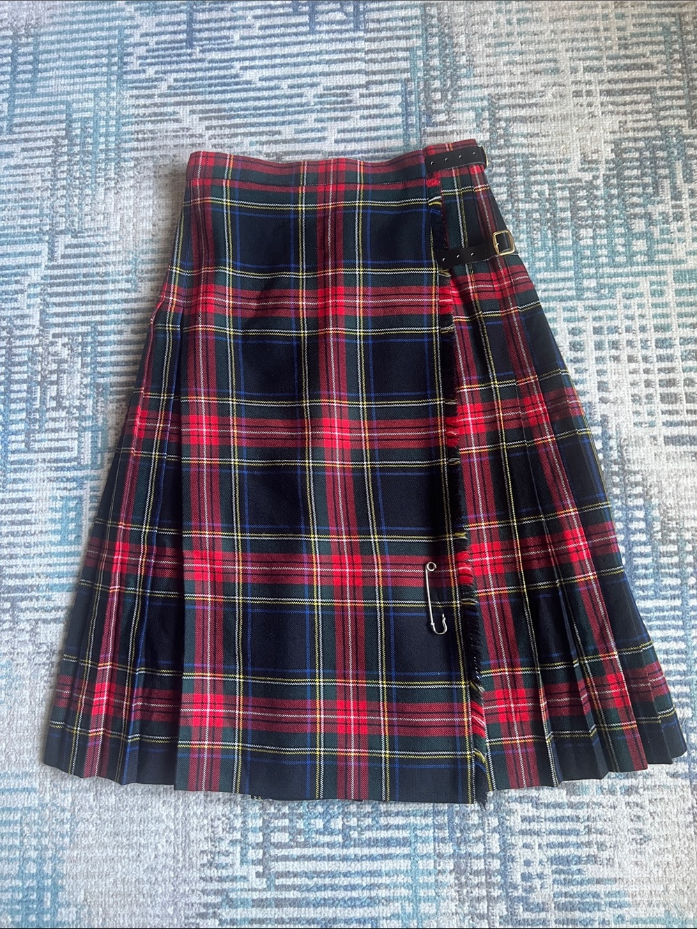 Vintage Pure New Wool Tartan Kilt Skirt Size 12 Made in Britain Plaid